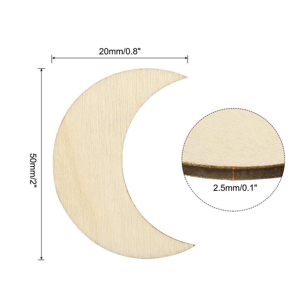 5/10/20/50/100pcs Wooden Moon Unfinished Wood Moon Blank Wooden Cutouts Ornaments Natural Wood Pieces for Christmas Party Craft