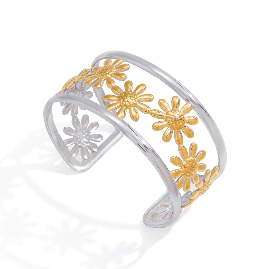 Yori Gold Silver Two-Tone Openwork Daisy Flower Bracelet Bangle Waterproof High Quality Daily Jewelry New Gift 2026
