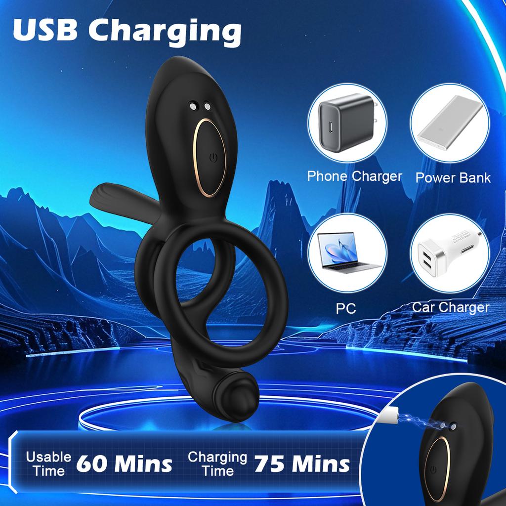 Cock Ring Vibrating for Men Ejaculation Delay Male Erectile Penis Ring G-Spot Clitoris Anal Stimulator Adult Sex Toy for Couples