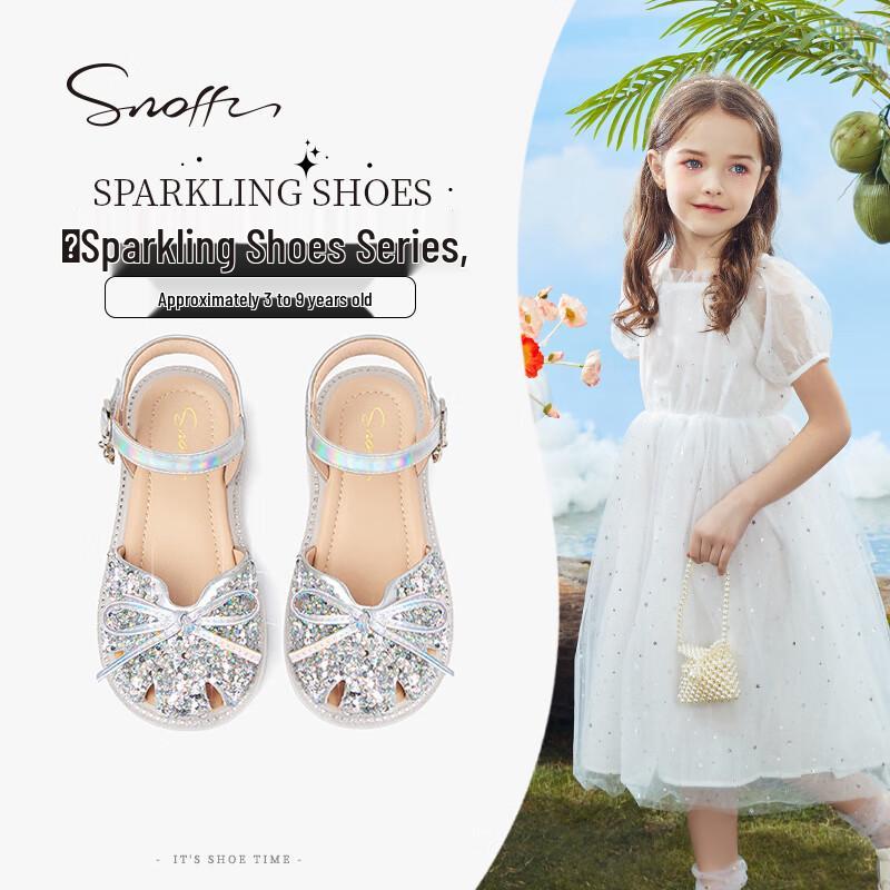 SNAFEI Girls Shimmering Crystal Princess Sandals 33
