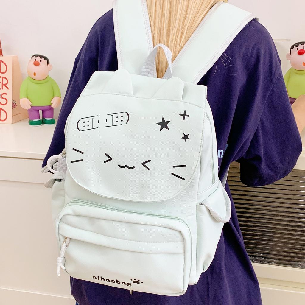 Schoolbag student schoolbag removable shoulder pain bag kaomoji black cat bag junior high school schoolbag female comic book baby bag