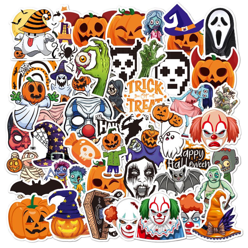 60P Pumpkin Sticker Pack Spoof Themes Waterproof Vinyl Halloween Sticker Set for Skateboard Laptops Decals Set