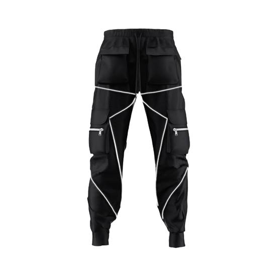 Men Cargo Pants Ankle-banded Reflective Patchwork Multi Pockets Loose Casual Straight Leg