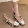 Silver light mouth ballet style thick heel single shoes women's 2025 new summer skirt French square head Mary Jane shoes