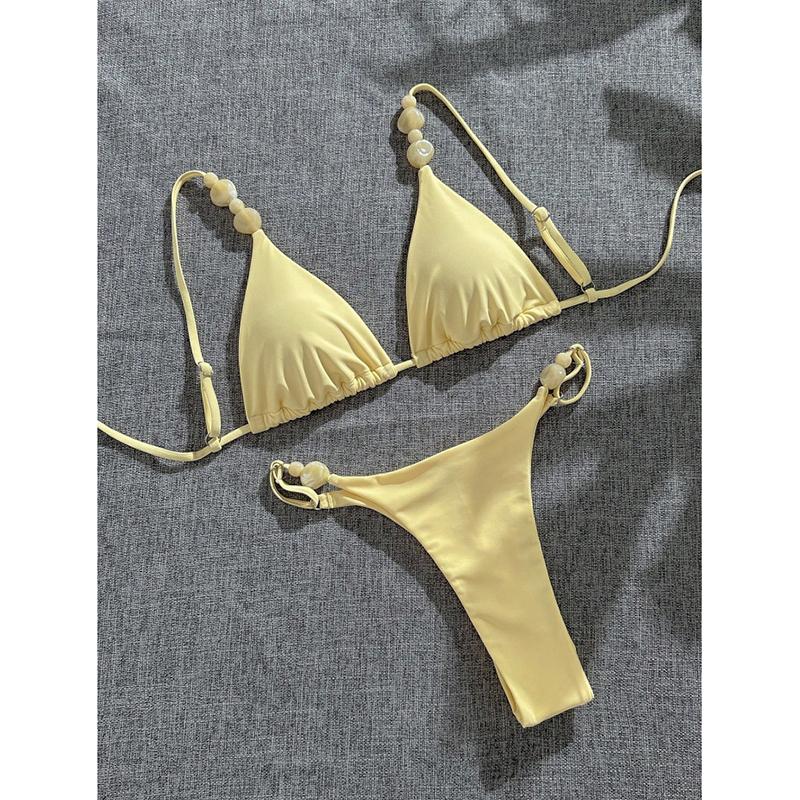 

Halter Bikini Bandeau Biquini Women Sexy Swimsuit Push Up Swimwear Female High Waist Swim Suits Solid Bathingsuit Beachwear XL жовтий