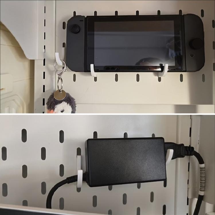 Repositionable Rounded Pegboard Hangers for Desk Organization, 6 Plastic Supports for Cables and Gaming Accessories