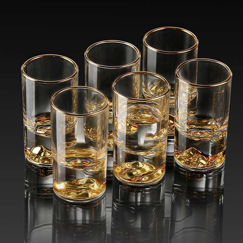 6 stk Sett 50ml Luksuriøst Gullkantet Vinglasssett Tykk Bunn Brennevinsglass Kreativt Gullfjell Shotglass Cognac Likør Krus