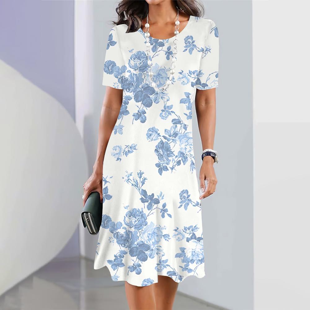 2025 Summer New Chinese Style Floral Print Ladies Dress Women Elegant Dress Plus Size Long Dress Ladies Clothing