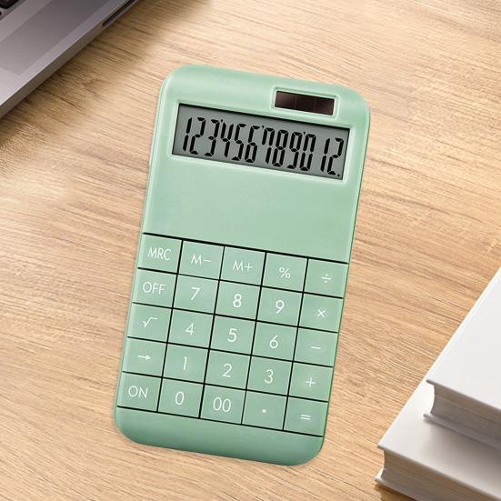 12-Digit Desktop Calculator with Removable Keycaps Solar Battery Dual Power Supply Modern