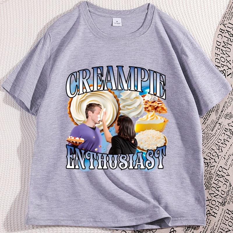 Funny Cream Pie Enthusiast TShirt 90s Vintage Cotton Short Sleeve Tshirt Loose Comfortable Breathable T Shirt Y2k Grraphic Tees