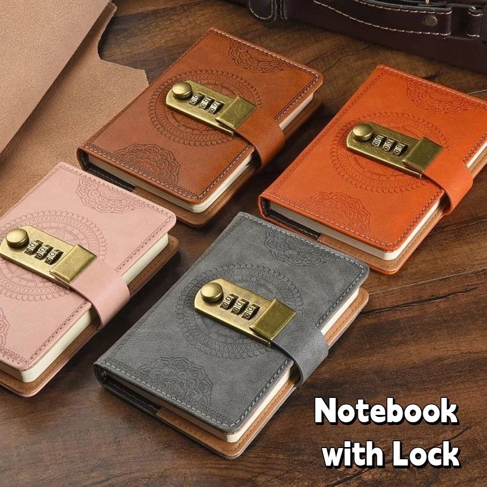 PU Cover PU Notebook with Lock Line Office Notebook A7 Notebook with Lock Leather Journal Office