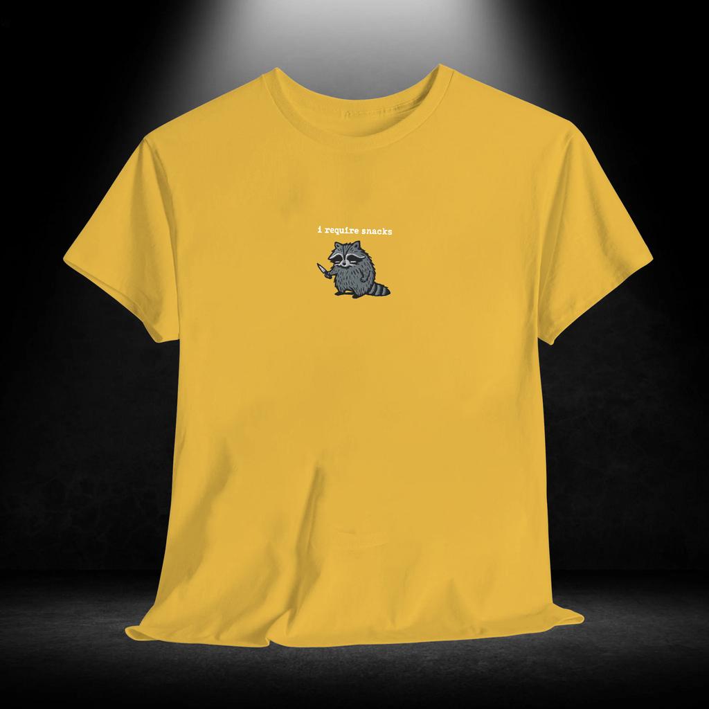 Men's Summer T-shirt I Require Snacks Raccoon Print Crew Neck Short-sleeved Top Casual Loose Sportswear Fashion Homewear