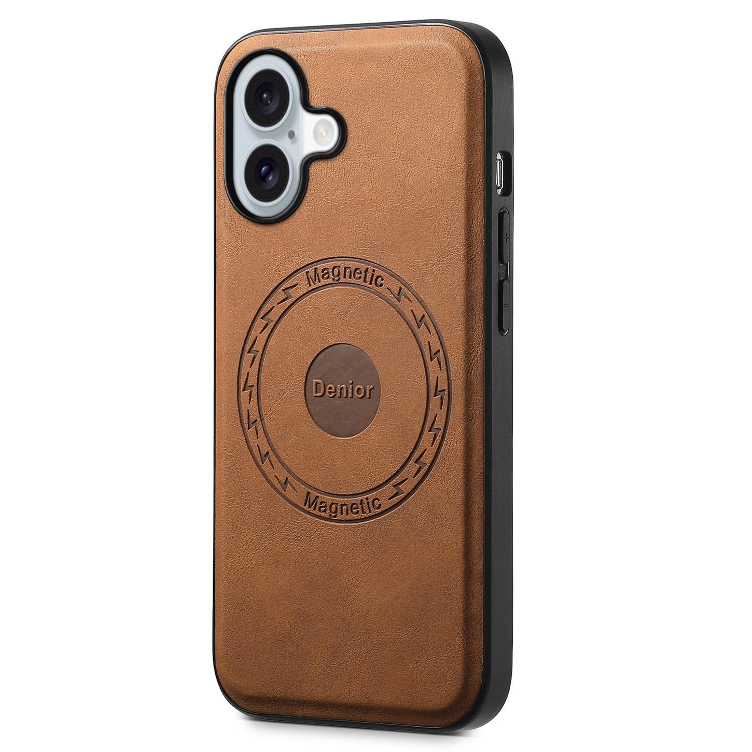 DENIOR A11 For iPhone 16 Case Leather+PC+TPU Phone Cover Compatible with MagSafe Wireless Charging B
