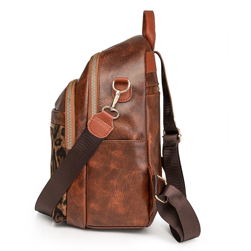 Vintage Rucksack mit Leopardenmuster Weiches Leder Damen Rucksack mit großer Kapazität