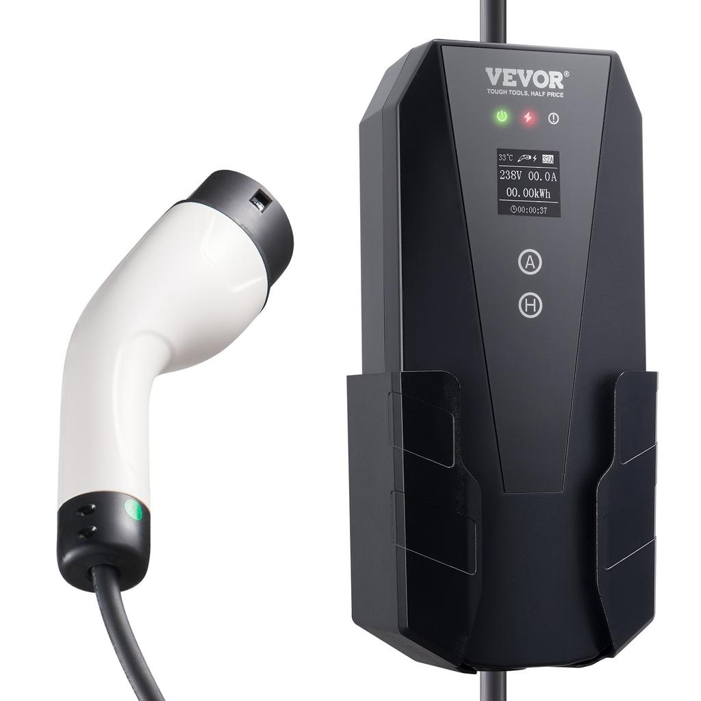VEVOR Portable EV Charger Type 2, 16A 3.7 kW, Electric Vehicle Car Charger with 8.6 M Charging Cable CEE 7/7 Plug LCD Screen