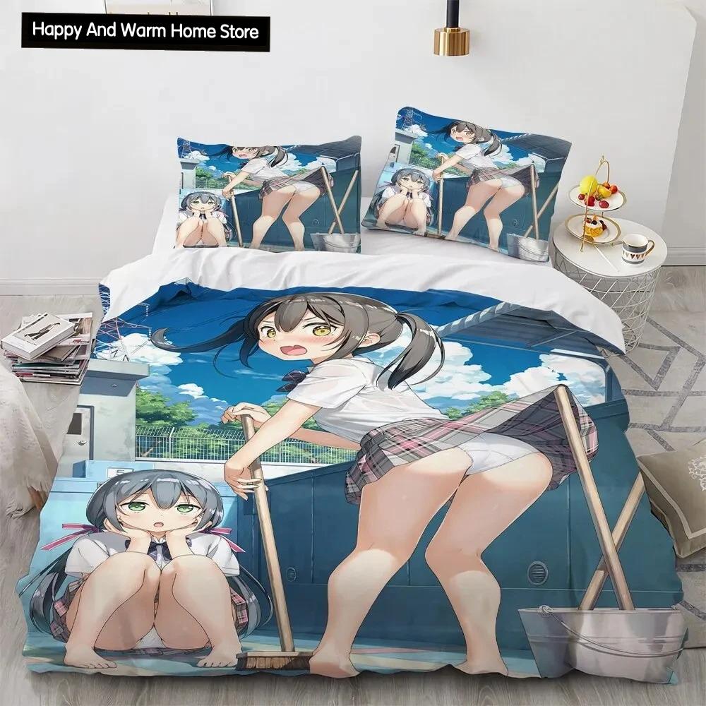 Set de lenjerie de pat pentru fete Kawaii Anime sexy, cuvertură de pilotă Set pat cuvertură husă de pilota pentru fată de pernă, King Queen Twin Size Băieți Fete Adulti