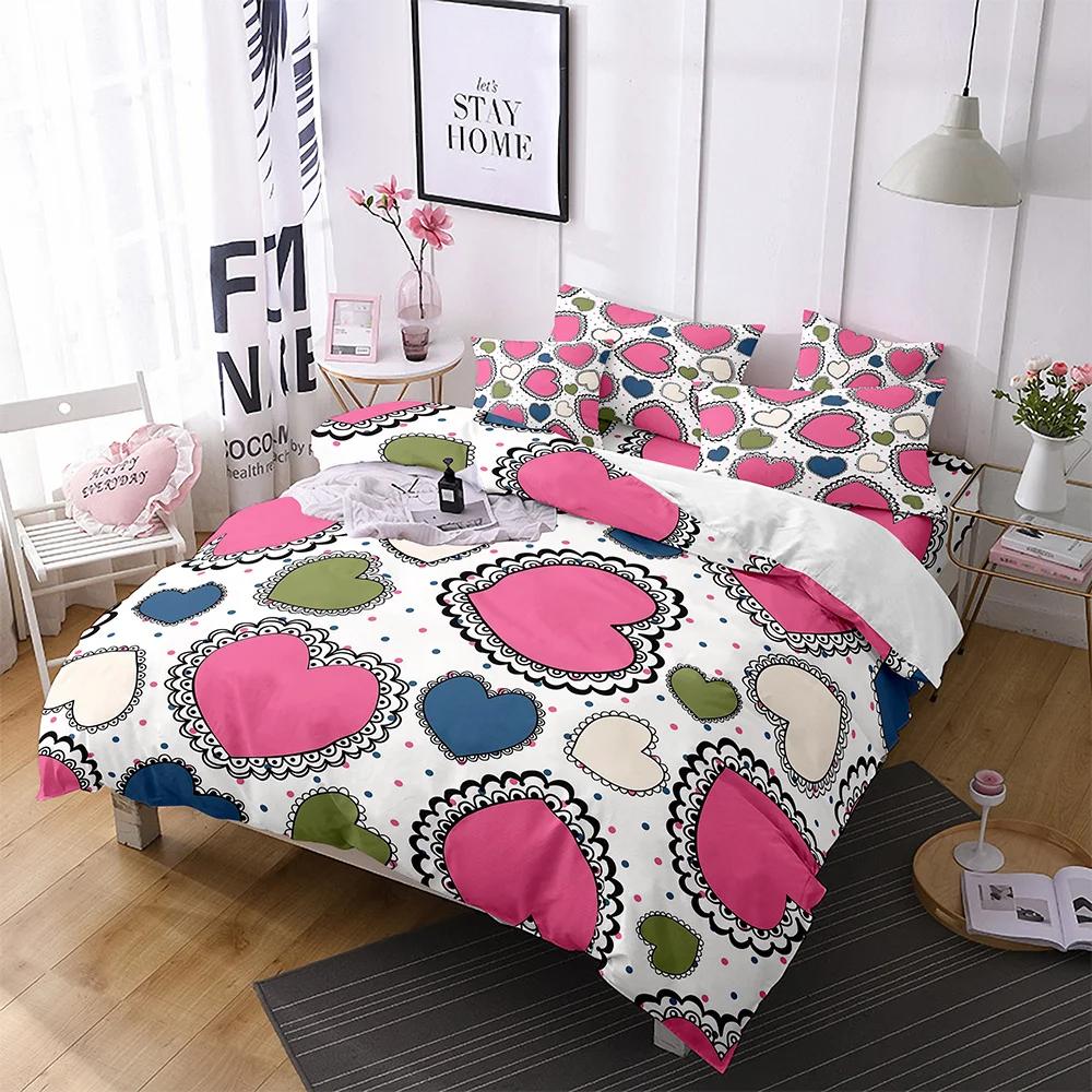 Comforter Lips Polyester Red Heart Valentine'S Day Present For Couple Wife King Queen Size Bedding Set With