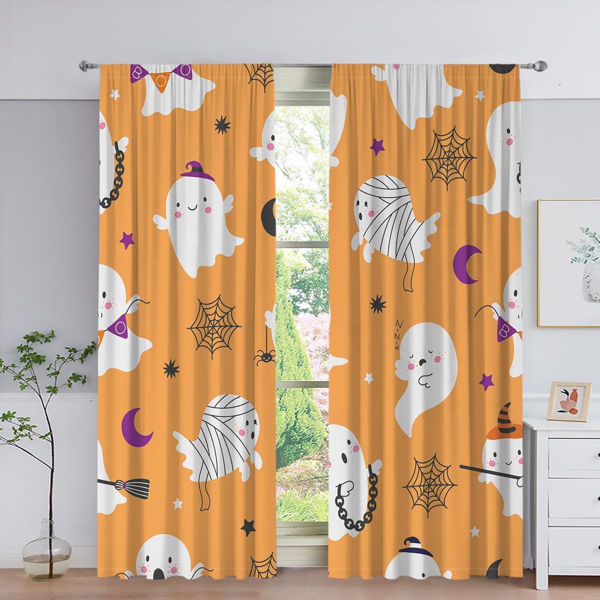 

Happy Halloween Cartoon-style Halloween Ghost Pumpkin Spooky Witch Window Area Window Covering Children Living Room Bed Chamber Bath Rooms Food Prep W50 X H130(CM)X2&Grommet Top