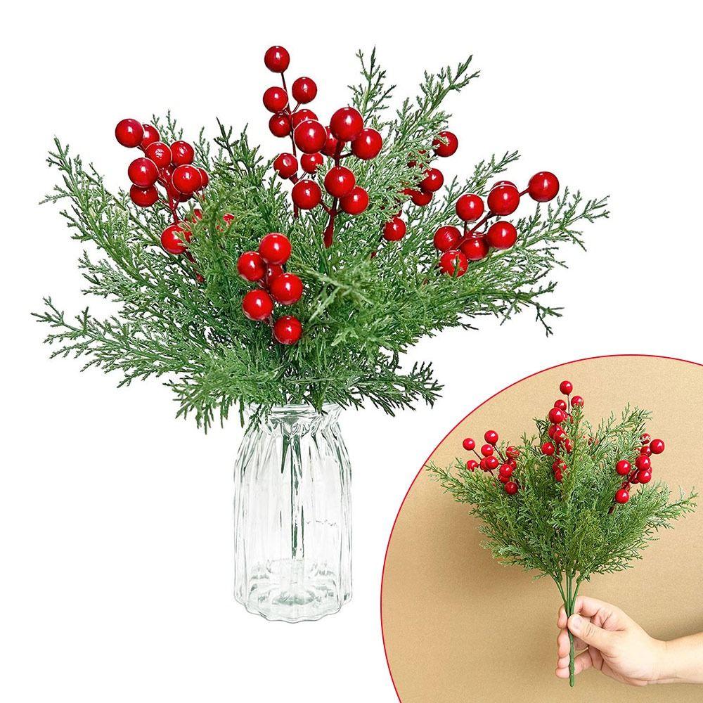Red&Green Simulation Red Berry Branches 7 Branches Christmas Pine Stem  Festival Favors