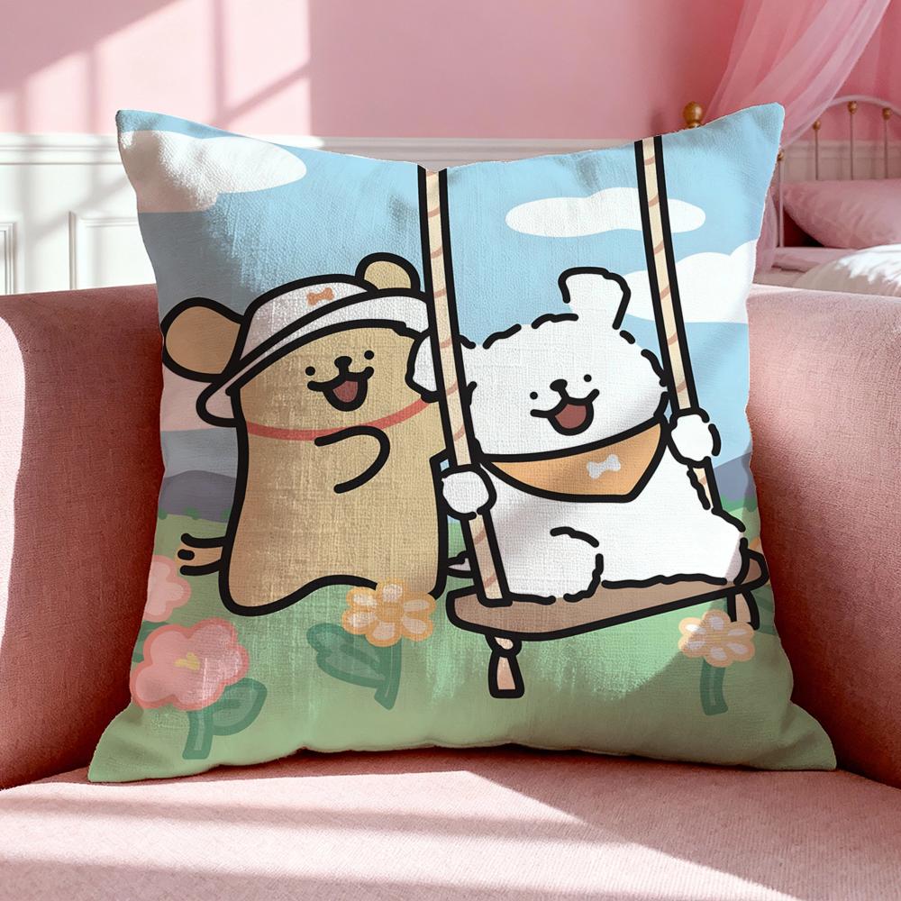 Character LLine Puppy Cushion Cover Breathable Linen Pillowcase Summer Odorless EcoFriendly Invisible Zipper Washable