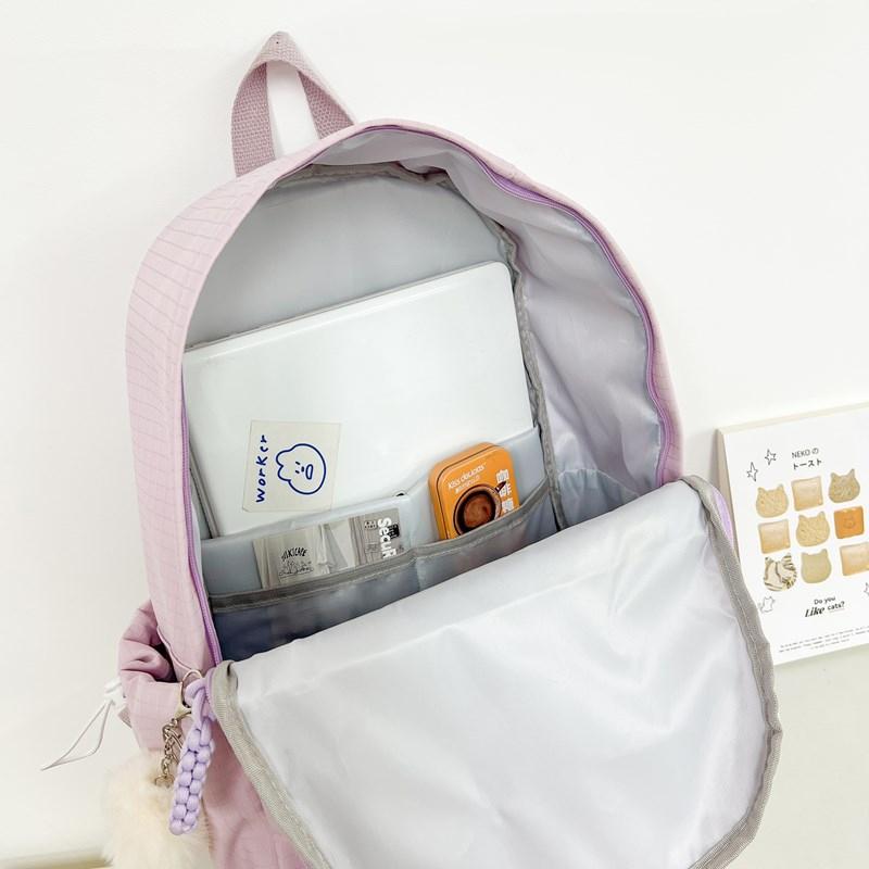 Solid Color Women's Backpack Large Capacity Student School Bag