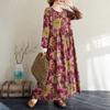 DIMANAF 2025 Women New Plus Size Spring Long Dress Long Sleeve Floral O-Neck Printing Loose Casual Vintage Maxi