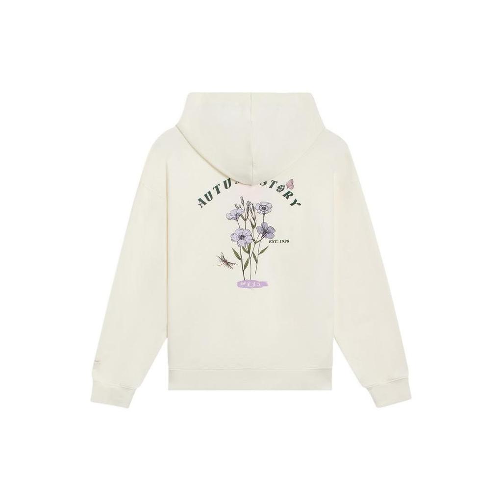 Li-Ning Loose Fit Embroidered Hoodie With Floral Back Women Tops Off-White AWDS920-1