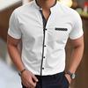 Camicia da uomo a maniche corte con colletto alla coreana, estiva, elasticizzata, a contrasto di colore, resistente alle pieghe, business casual, vestibilità slim