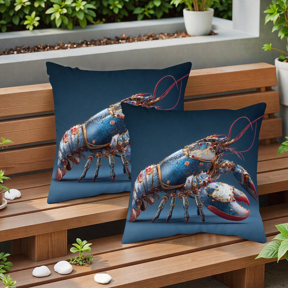 Housses de coussin décoratives 2D plates - Lot de 2 - Thème Marin Côtier avec Motifs Poissons de l'Océan Crabe Homard Sardine - Housse de coussin pour canapé/fauteuil