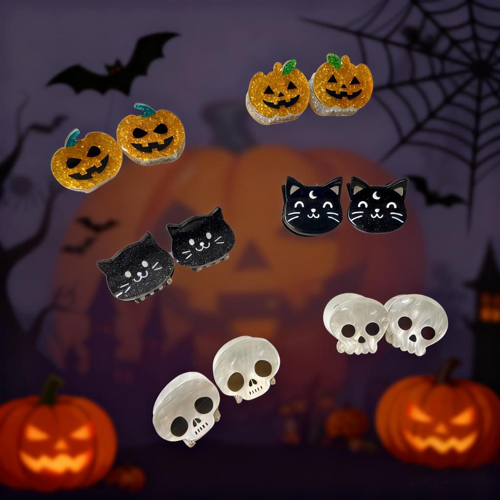 Mini Halloween Pumpkin & Ghost Skull Acrylic Hair Clip Accessories