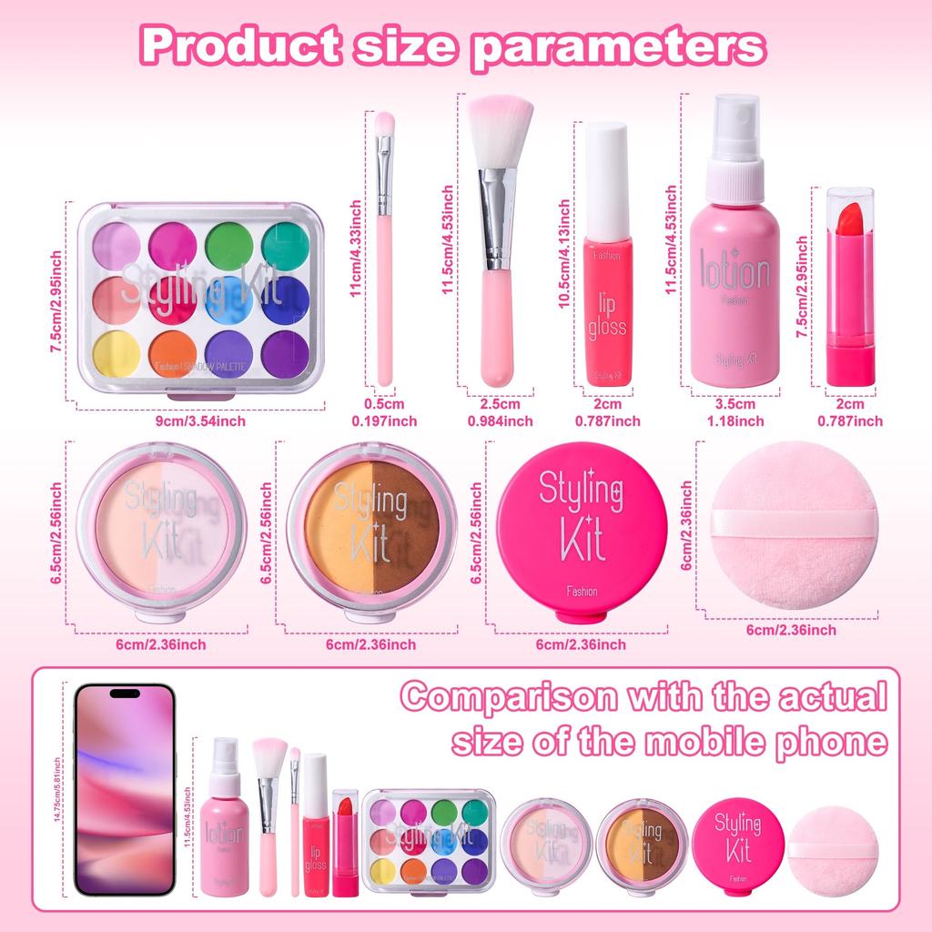 AIUAZA Home Makeup Toys and Kids Princess Birthday Gift for Girls Ages Kids' 10-Piece Set, Liquid-Free Powder-Free, Girls' Dress-Up Toy, Play, 4-12