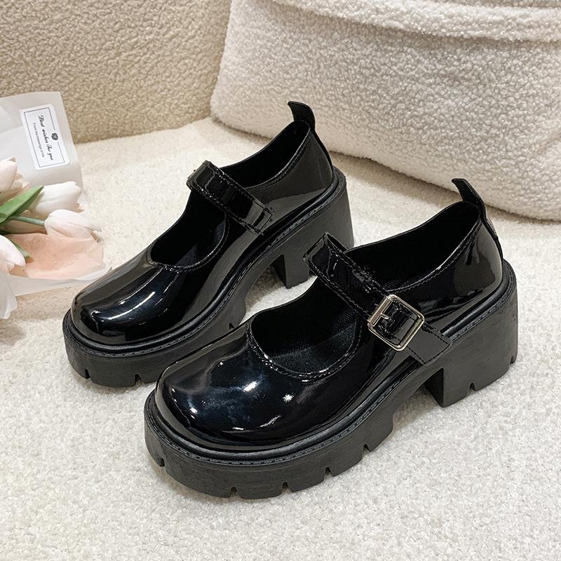 Mary Jane Women's Shoes 2025 New Fashion Versatile with Skirt Small Leather Shoes Women's French One-word Buckle Belt Thick Heel Single Shoes