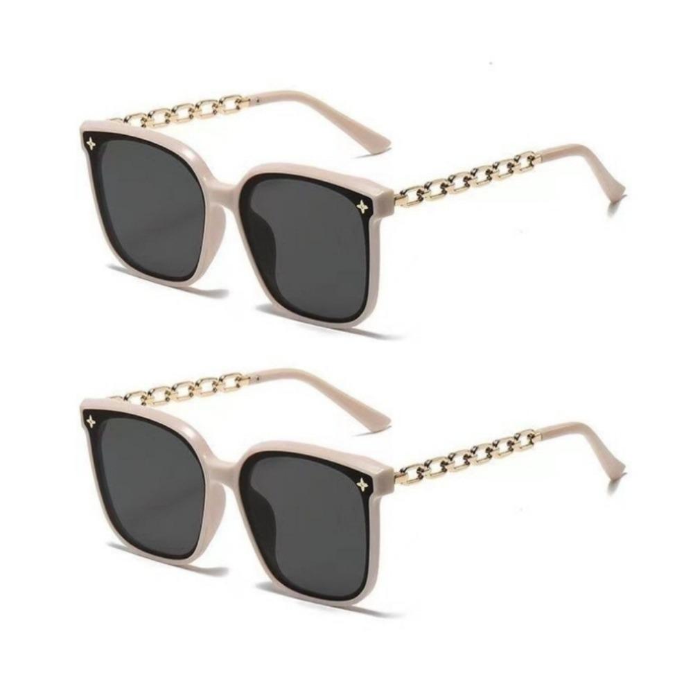 2PCS Chic Shining Sequins Link Chain Frame Over Sized Sunglasses for Women Men Trendy Shades Anti-radiation Eyewear