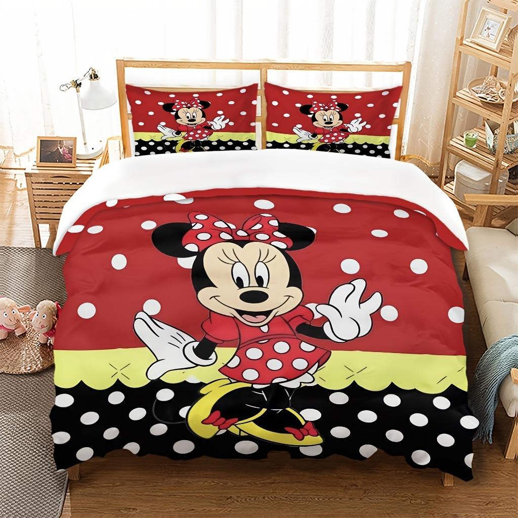 Minnie Mickey Bedding Set Duvet Cover Movie Character Bed Set Soft Microfiber Cover for Kids Teens Home