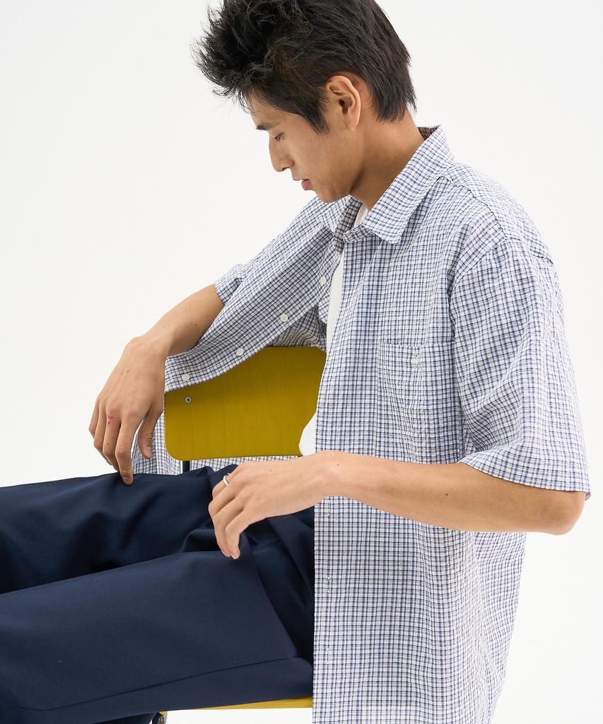 TRIP LE SENS Washable Layered Check Half Shirt_Sand Brown (Type B)