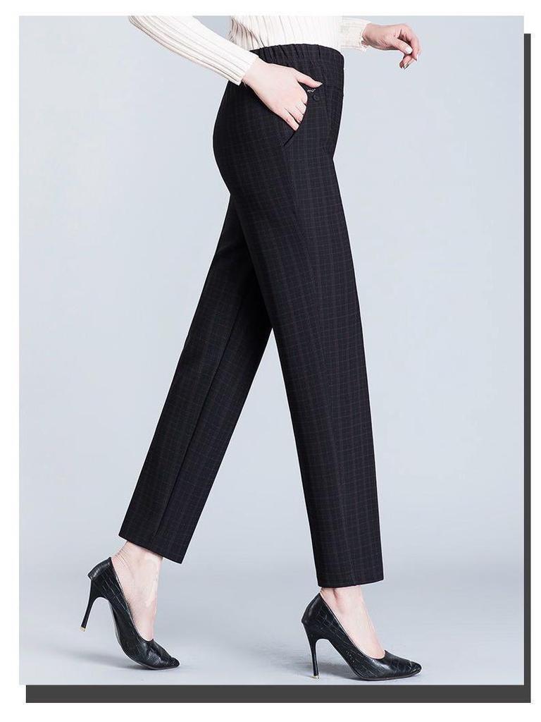 Velvet-Lined High-Waisted Straight Leg Pants for Middle-Aged & Elderly Women - Spring & Autumn Winter Wear
