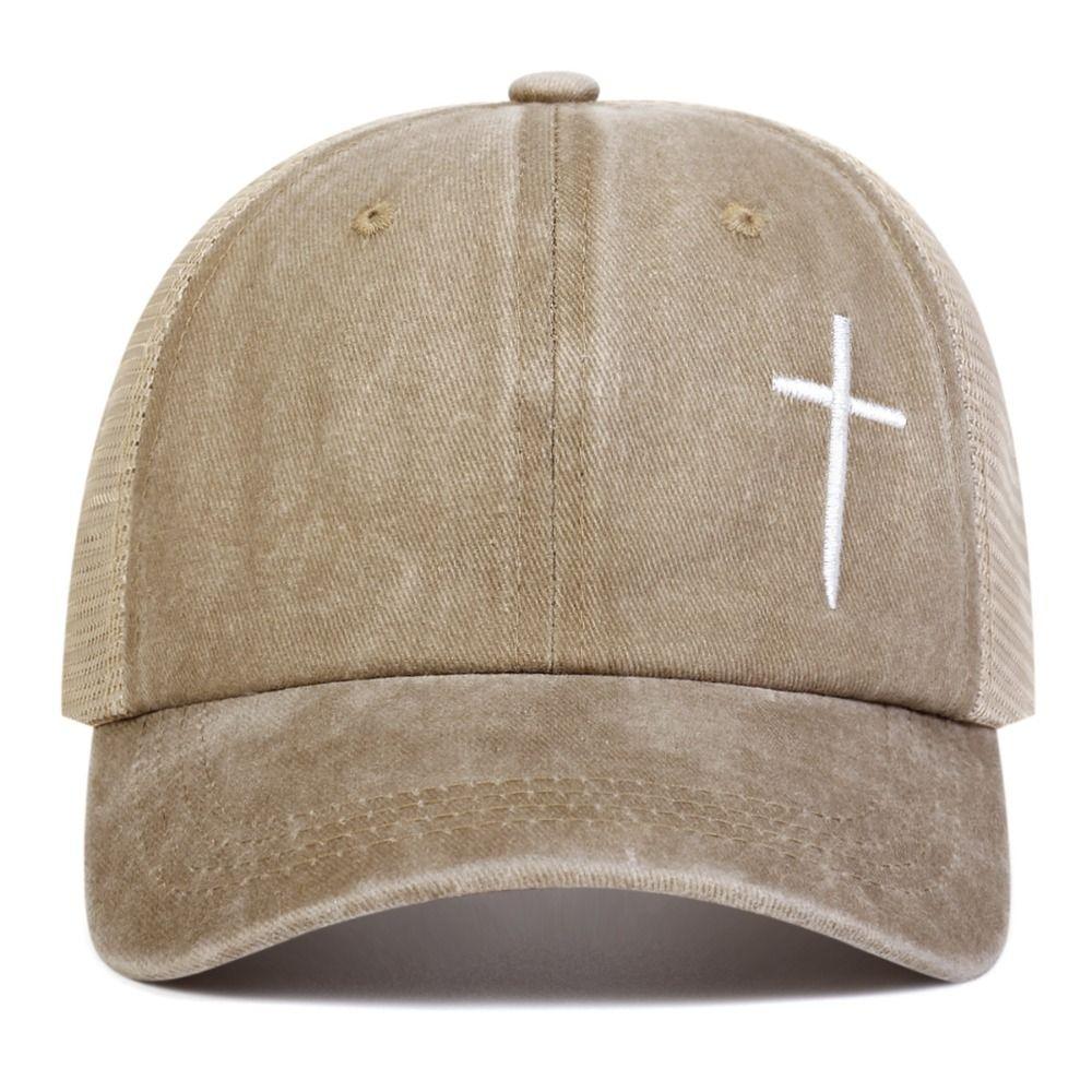Breathable Cross Embroidery Hat with Mesh Peaked Cap Fashion Hip Hop Baseball Cap  Outdoor