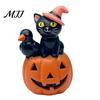 Small Resin Figurines Halloween Cat Pumpkin Figurine, Retro Black Stacked Decorations Dark Childlike Style Decor for Table Desk Office Mantel