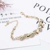Adjustable Golden Leaves Rhinestone Bracelets Elegant Leaf Bangle for Women