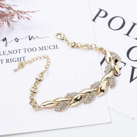 Adjustable Golden Leaves Rhinestone Bracelets Elegant Leaf Bangle for Women