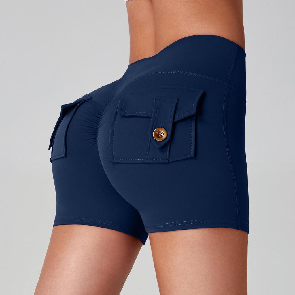 Women's High Waist Peach Butt Yoga Shorts with Pocket - Quick-Dry, High Elastic Fitness Running Pants