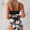 Monokini Estivo da Donna Profondo Scollo a V Senza Maniche Costume da Bagno Intero Colore Patchwork Hollow Out Schiena Scoperta Allacciatura Beachwear