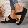 Luxury Pearls Women's Wedge Slippers Summer 2025 Chunky Platform Slip On Sandals Women Beach Casual Heels Slides Flip Flops 42
