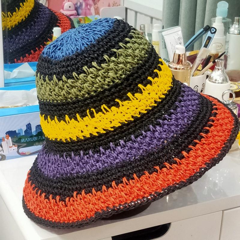 New Hyunya Style Colorful Hand Crocheted Foldable Crochet Shading Sunscreen Tourism Resort Seaside Straw Hat