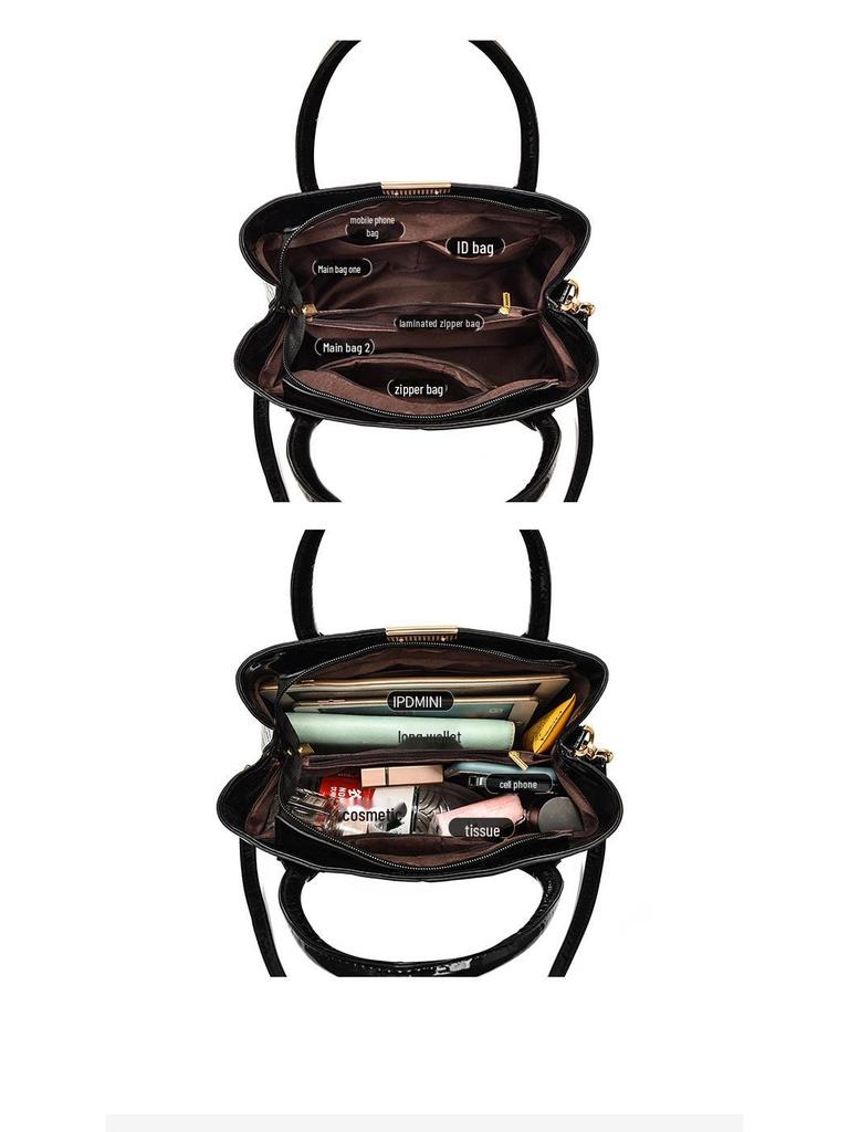 Women's Large Capacity Bright Leather Handbag - 2025 Autumn/Winter Stone Pattern Shoulder Bag