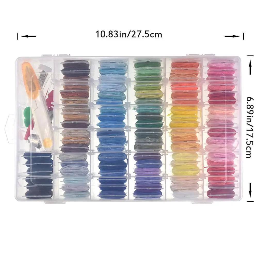 100/96 Colors High Tenacity Embroidery Thread Set Cross Stitch Sewing Thread with Floss Bins&Scissors Thimble Cross Stitch Tool