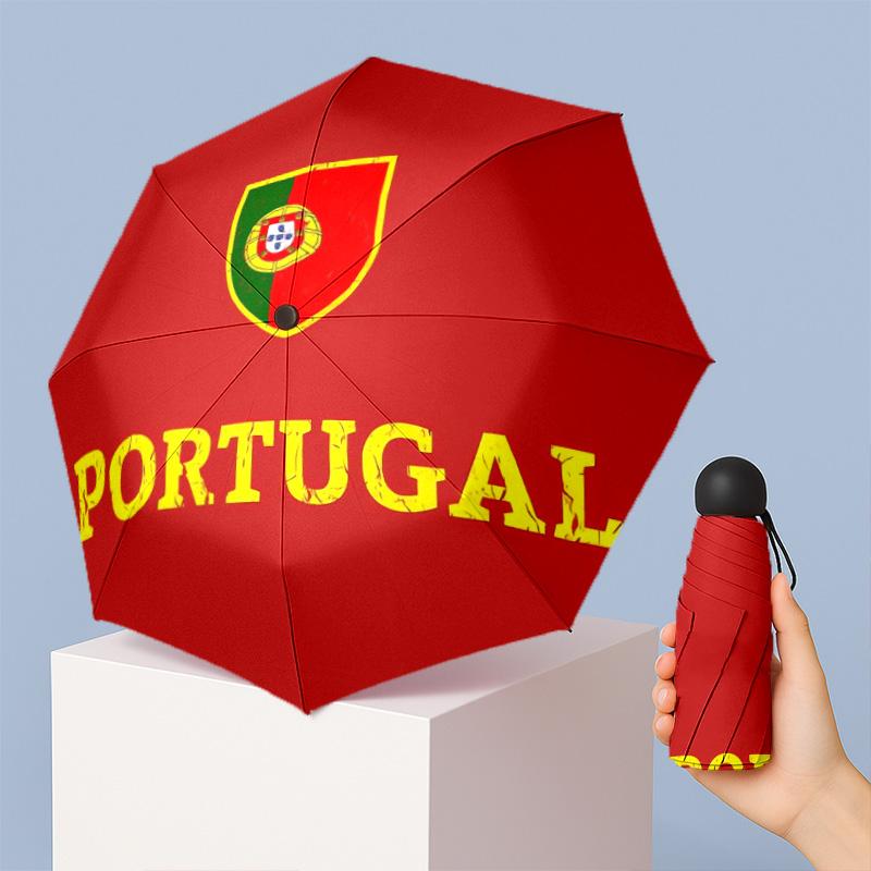 Portugal National Football Team Pattern Printed Mini 5 Folds 8 Ribs Compact Umbrella Windproof Waterproof Lightweight Portable Folding