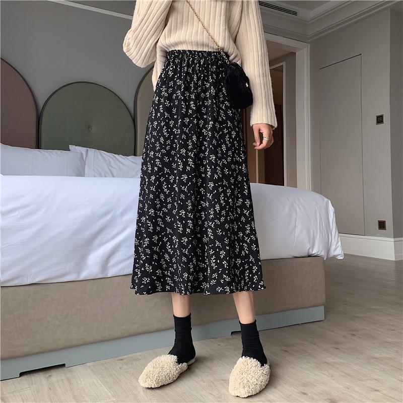 2025 Floral A-Line Petite Mid-Length Skirt for Women - Elegant Spring/Autumn Style