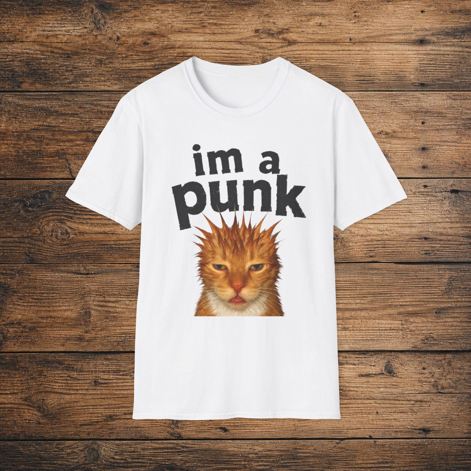 Punk Cat Graphic Tee, Spiked Feline Alternative Shirt, Gothic Cat Lover Apparel M