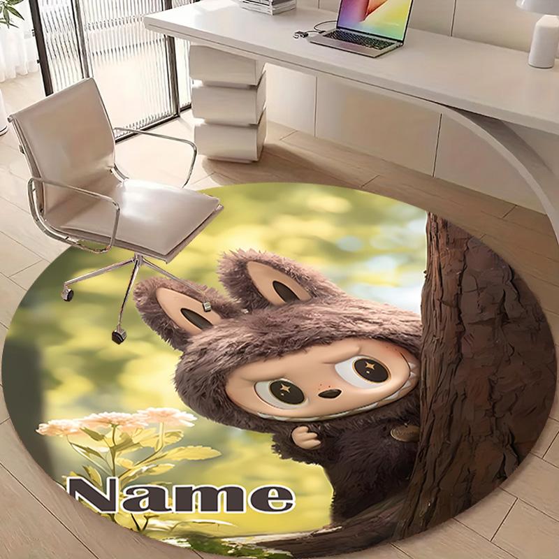 Personalized L-Labubu Round Chair Office Rug - Perfect for Mat, Office Chair & More - Ideal Gift for Birthdays and Holidays
